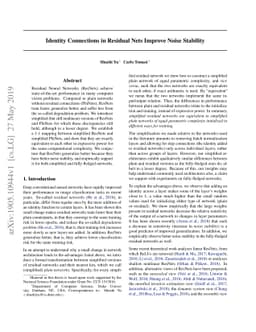 Identity Connections in Residual Nets Improve Noise Stability