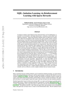SQIL: Imitation Learning via Reinforcement Learning with Sparse Rewards