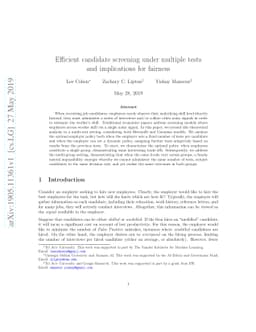 Efficient candidate screening under multiple tests and implications for
  fairness
