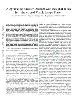 A Symmetric Encoder-Decoder with Residual Block for Infrared and Visible
  Image Fusion