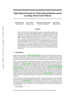 Tight Regret Bounds for Model-Based Reinforcement Learning with Greedy
  Policies