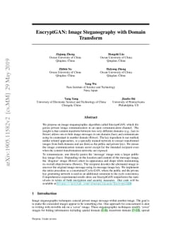 EncryptGAN: Image Steganography with Domain Transform