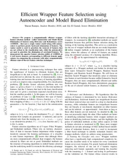 Efficient Wrapper Feature Selection using Autoencoder and Model Based
  Elimination