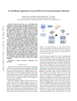 A Cost Efficient Approach to Correct OCR Errors in Large Document
  Collections