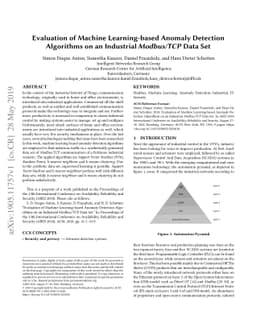 Evaluation of Machine Learning-based Anomaly Detection Algorithms on an
  Industrial Modbus/TCP Data Set