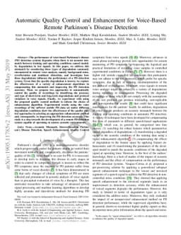 Automatic Quality Control and Enhancement for Voice-Based Remote
  Parkinson's Disease Detection