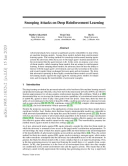 Snooping Attacks on Deep Reinforcement Learning
