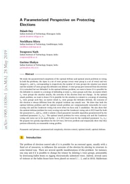 A Parameterized Perspective on Protecting Elections