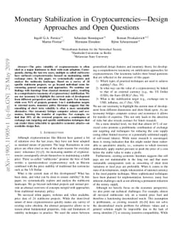 Monetary Stabilization in Cryptocurrencies - Design Approaches and Open
  Questions
