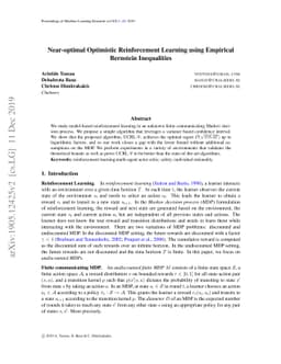 Near-optimal Optimistic Reinforcement Learning using Empirical Bernstein
  Inequalities