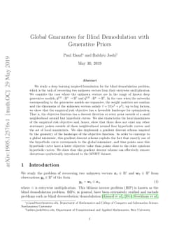 Global Guarantees for Blind Demodulation with Generative Priors