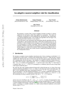 An adaptive nearest neighbor rule for classification