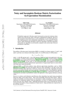 Noisy and Incomplete Boolean Matrix Factorizationvia Expectation
  Maximization