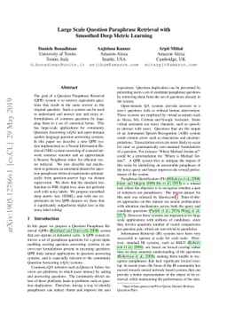 Large Scale Question Paraphrase Retrieval with Smoothed Deep Metric
  Learning