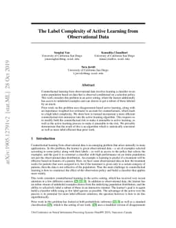The Label Complexity of Active Learning from Observational Data