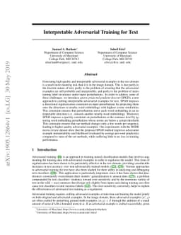 Interpretable Adversarial Training for Text