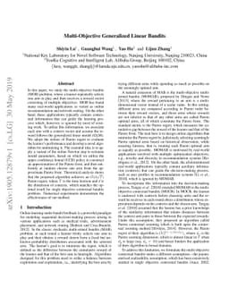 Multi-Objective Generalized Linear Bandits