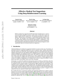 Effective Medical Test Suggestions Using Deep Reinforcement Learning