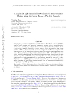 Analysis of high-dimensional Continuous Time Markov Chains using the
  Local Bouncy Particle Sampler