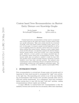 Content based News Recommendation via Shortest Entity Distance over
  Knowledge Graphs