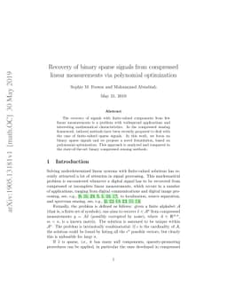 Recovery of binary sparse signals from compressed linear measurements
  via polynomial optimization