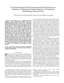 Convolutional Restricted Boltzmann Machine Based-Radiomics for
  Prediction of Pathological Complete Response to Neoadjuvant Chemotherapy in
  Breast Cancer