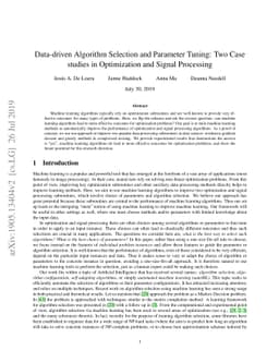 Data-driven Algorithm Selection and Parameter Tuning: Two Case studies
  in Optimization and Signal Processing