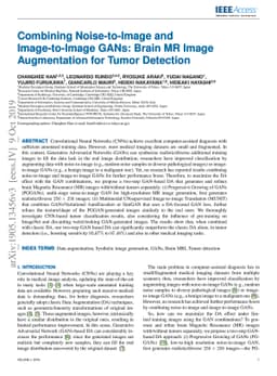 Combining Noise-to-Image and Image-to-Image GANs: Brain MR Image
  Augmentation for Tumor Detection