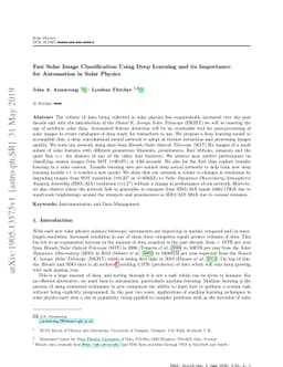 Fast Solar Image Classification Using Deep Learning and its Importance
  for Automation in Solar Physics