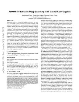 ADMM for Efficient Deep Learning with Global Convergence
