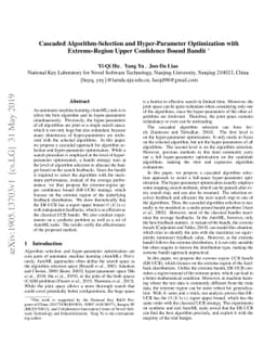 Cascaded Algorithm-Selection and Hyper-Parameter Optimization with
  Extreme-Region Upper Confidence Bound Bandit