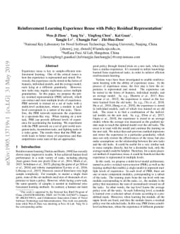 Reinforcement Learning Experience Reuse with Policy Residual
  Representation