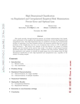 High Dimensional Classification via Regularized and Unregularized
  Empirical Risk Minimization: Precise Error and Optimal Loss