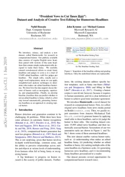 "President Vows to Cut <Taxes> Hair": Dataset and Analysis of Creative
  Text Editing for Humorous Headlines
