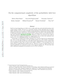 On the computational complexity of the probabilistic label tree
  algorithms