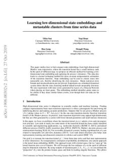 Learning low-dimensional state embeddings and metastable clusters from
  time series data