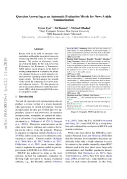 Question Answering as an Automatic Evaluation Metric for News Article
  Summarization