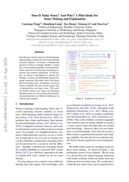 Does It Make Sense? And Why? A Pilot Study for Sense Making and
  Explanation