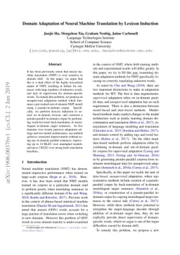 Domain Adaptation of Neural Machine Translation by Lexicon Induction