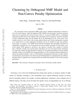 Clustering by Orthogonal NMF Model and Non-Convex Penalty Optimization