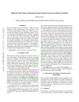 Robust copy-move forgery detection by false alarms control