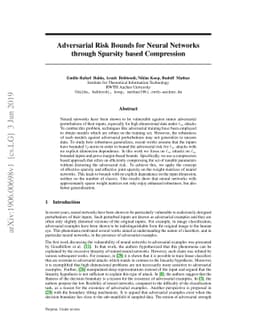 Adversarial Risk Bounds for Neural Networks through Sparsity based
  Compression