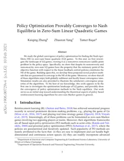 Policy Optimization Provably Converges to Nash Equilibria in Zero-Sum
  Linear Quadratic Games
