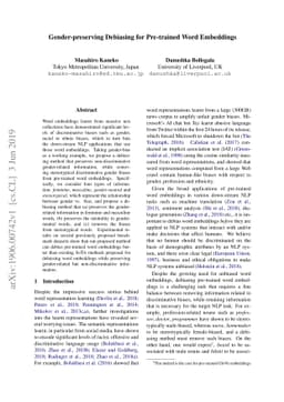 Gender-preserving Debiasing for Pre-trained Word Embeddings