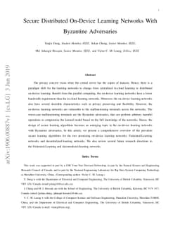 Secure Distributed On-Device Learning Networks With Byzantine
  Adversaries