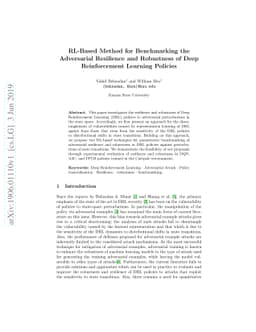 RL-Based Method for Benchmarking the Adversarial Resilience and
  Robustness of Deep Reinforcement Learning Policies