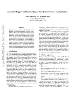 Sequential Triggers for Watermarking of Deep Reinforcement Learning
  Policies