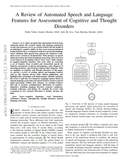 A Review of Automated Speech and Language Features for Assessment of
  Cognitive and Thought Disorders