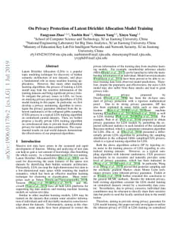 On Privacy Protection of Latent Dirichlet Allocation Model Training