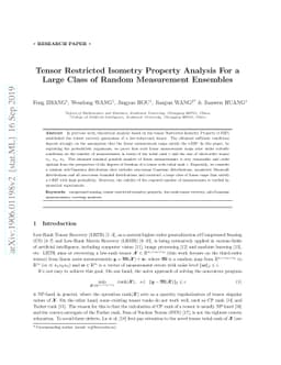 Tensor Restricted Isometry Property Analysis For a Large Class of Random
  Measurement Ensembles